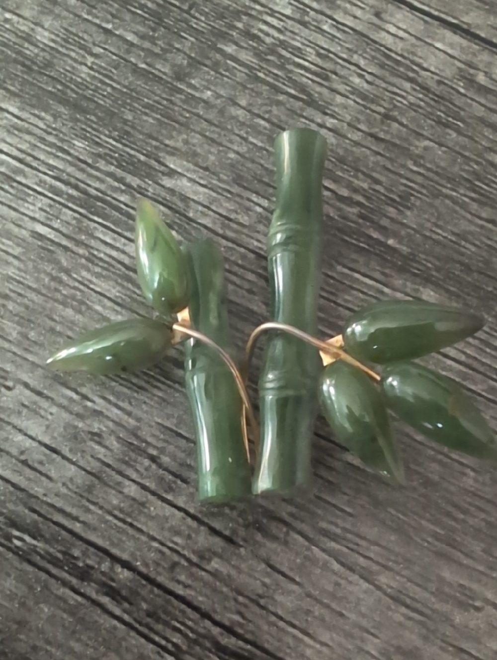 Vintage Green jade bamboo brooch
